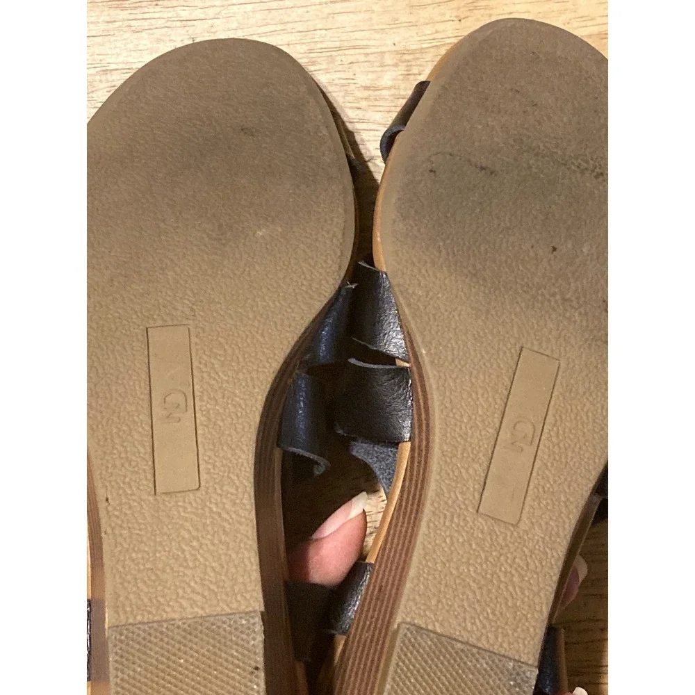 New Directions Womens Strappy Wedge Sandals Black Faux Leather‎ Size 9 Low Heel